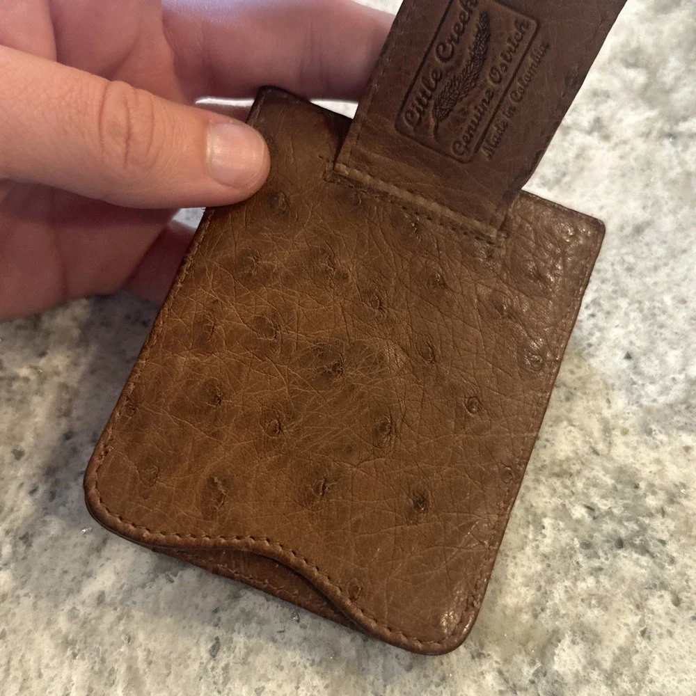 Genuine Brown Ostrich Leather Money Clip Wallet With Credit Card Slots EDC Thin